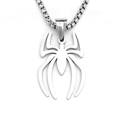 Tapp Collections Stainless Steel Superhero Pendant Necklace (Spiderman / Steel Chain / Silver Color)