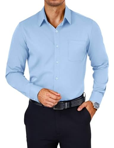 COOFANDY Non Iron Dress Shirt Men Long Sleeve Formal Button Down Shirts Business Casual Shirts Light Blue