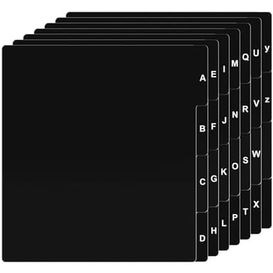 Marspark 26 Pcs Vinyl Album Divider A-z Record Divider DVD Cd File Alphabet Record Organizer with Alphabetical Tab Album Storage Holder for Vinyl LP, Label on Double Side(Black,Horizontal)
