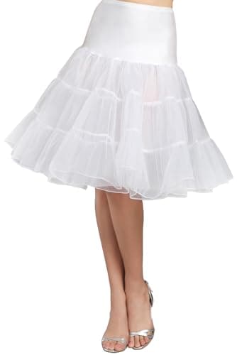 Women's 50s Vintage Rockabilly Petticoat Crinoline Tutu Underskirt 27" Length Net Tulle Petticoat Half Slip (FBA), White, Medium