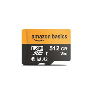 Amazon Basics 512GB microSDXC Card with Adapter, Read Speed Up to 200MB/s, 1-Pack