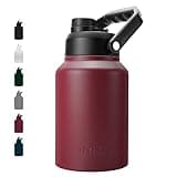 BJPKPK 64 oz Insulated Water Bottle, Dishwasher Safe Half Gallon Water Bottle with Ergonomic Handle, BPA Free Leak Proof Water Jug for Sports, Metal Thermos with Anti-slip Bottom, Brick Red