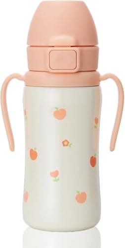 GROSMIMI Insulated 316 Stainless Steel Spill Proof Straw Cup, Water bottle with Flip Top for Toddlers, BPA Free (peach flower, 10oz)