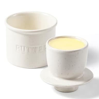 Butter Crock with Lid for Countertop - Ceramic French Butter Dish for Spreadable Soft Butter, Butter Container Holder with a Water Seal, Housewarming Gift, Kitchen and Home Decor, Speckled White