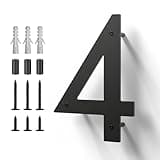 Metal House Numbers, Stainless Steel for Outside, Mailbox Numbers, House Address Signs, Coated Black, Modern Style, With Floating Appearance Kit (Black 4, 4 Inch)