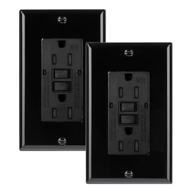 Bates- Self-Test GFCI Outlet 15 Amp, 2 Pack, GFI Electrical Outlet 15 Amp Black with LED Indicator and Wall Plate, UV-Resistant, UL Listed