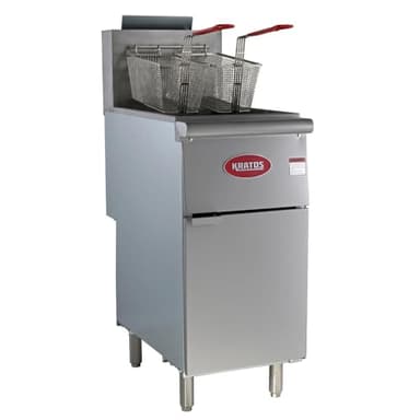 Kratos Commercial Deep Fryer, Stainless Steel Gas Floor Fryer for Restaurants, 40 lb. Capacity, Three Burners, 90,000 BTU, with Two Fryer Baskets, Natural Gas (29Y-010-NAT)