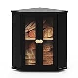 Fulgutonit Corner Bread Box for Kitchen Countertop, Large Wood Bread Storage Container Breadbox for Homemade Bread, Kitchen Counter Bread Bin for Utensil Cans Snacks Storage (Black)