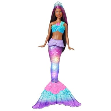 Barbie Mermaid Doll with Water-Activated Twinkle Light-Up Tail, Barbie Dreamtopia Mermaid Toys, Purple-Streaked Hair