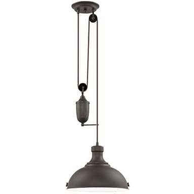 Kira Home Sequoia 13" Large Industrial Farmhouse Pulley Pendant Light, Retractable Design, Adjustable Height, Oil-Rubbed Bronze Finish