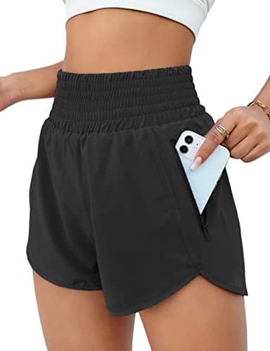 BMJL Women's Athletic Shorts High Waisted Running Short Pocket 2.5" Sporty Shorts Gym Elastic Workout Shorts(M,Black)