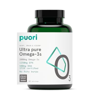 Puori Omega 3 Fish Oil Supplement - Ultra Pure & Burpless Wild Caught Fish Oil with 2000mg Omega 3 Fatty Acids,1250mg EPA & 500mg DHA Supports Heart, Brain & Eye Health - IFOS Certified - 120 Softgels
