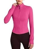 QUEENIEKE Running Jackets For Women, Athletic Full Zip Up Sports Jackets For Women With Thumb Holes S Hot Pink