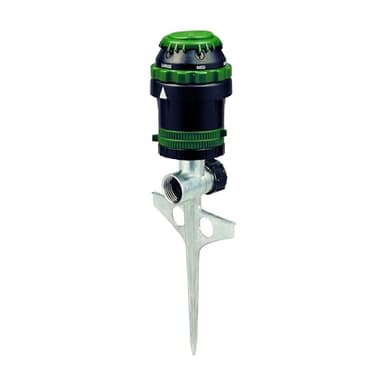 Orbit H2O-Six Gear-Drive Sprinkler on Metal T-Spike - Customizable Lawn Watering Coverage - Multi-Pattern Rotating Head with Adjustable Spray Range - Durable Outdoor Yard Irrigation Sprinkler - 58573