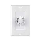 BN-LINK Heavy Duty 60-Minute in-Wall Spring Wound Countdown Timer Switch, Mechanical Switch Timer for Bathroom Fan, Lights, No Neutral Wire Required, 2 Wall Plate (White and Silver Metallic)