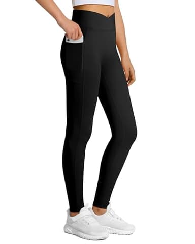 JOCMIC Girls Athletic Leggings High Waist for Kids Yoga Dance Gym Pants with Pocket Black 11-12 Years