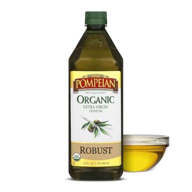 Pompeian Robust Organic Extra Virgin Olive Oil - 32 fl oz - First Cold Pressed Olive Oil for Cooking - Full-Bodied Taste for Dressings and Marinades