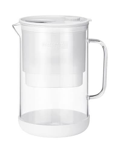 Waterdrop Large Glass Water Filter Pitcher, Eco-Friendly, with 1 NSF 53&42&372 Certified Filter, 10-Cup, Reduces PFOA/PFOS, Chlorine, Cadmium, Copper, Mercury, BPA Free, Easy to Clean, White