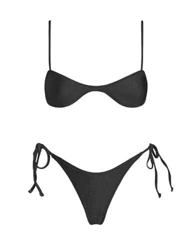 VOLAFA Women's Triangle Bikini Sets Tie Sexy Thong Solid Cheeky Swimsuit Brazillian Two Piece Bathing Suit (Small, Black)