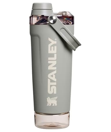 STANLEY Vitalize Shaker Bottle 20 oz | Leakproof Insulated Stainless Steel Shaker Cup | Base Storage and Twist On Fast Flow Lid | Protein Shakes and Pre Workout Powder | BPA-Free | Sage Grey