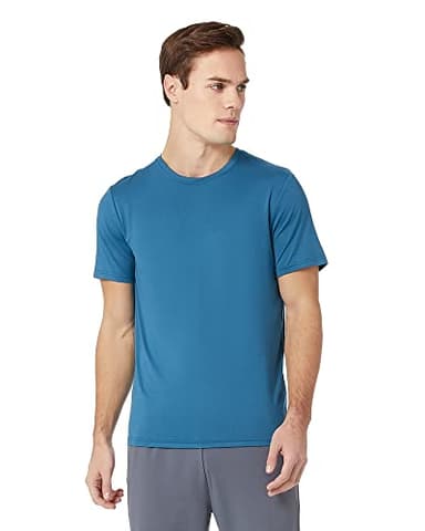 32 DEGREEES Men's Cool Classic Crew T-Shirt | Anti-Odor | 4-Way Stretch | Moisture Wicking, Blue Steel, X-Large