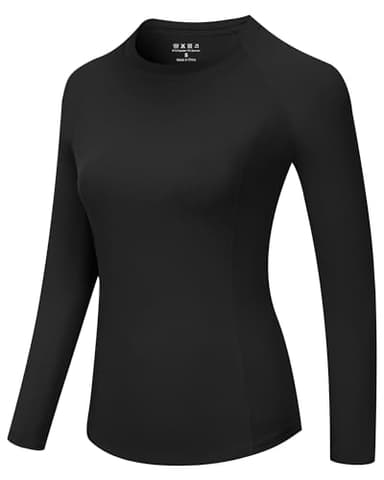 Runhit Compression Shirt Women Long Sleeve UPF 50+ Workout Undershirts Crew Neck Underscrub Athletic Running Tops Black