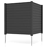 Giantex Air Conditioner Fence 2 Panels - 48''W x 48''H Outdoor Privacy Screen with Upgraded Metal Stakes, PVC Trash Can Enclosure, Decorative Garden Fences for Patio Lawn AC Unit Pool Pump, Black