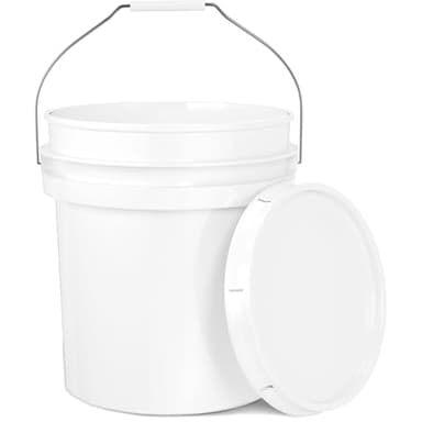 5-Gallon White Bucket Pail Container with Lid | Food Grade | Heavy-Duty Extra Durable | Metal Handles with Plastic Grip for Easy Carrying | Multi-Use | Easy Stack and Store | BPA Free