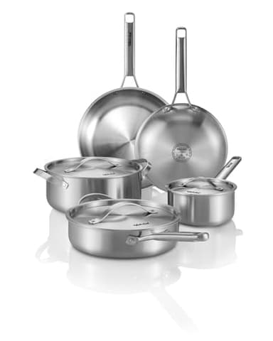 Stainless Steel Cookware Set, 8 Pcs Tir-Ply Pots and Pans Set, PFOA&PTFE Free, Dishwasher&Oven Safe, Kitchen Induction Compatible, ollas de acero inoxidable para cocinar