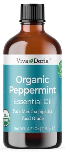 Viva Doria Peppermint Essential Oil, USDA Certified, Organic Peppermint Oil, 100% Pure, Natural Essential Oil, Undiluted, for Aromatherapy | Food Grade, 118 mL (4 Fluid Ounce)