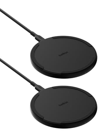Belkin Wireless Charging Pad 15W - Qi Charger - Wireless Charger iPhone 17, Charging Station for Apple iPhone 16/15/14 Series, AirPods, Samsung Galaxy S25/S24, Pixel 5ft Cable Included, Black, 2-Pack