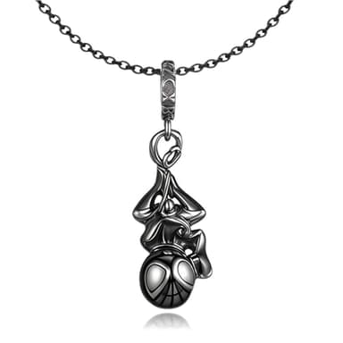 RZCXBS Spiderman Necklace for Women and Men,Skin-Friendly Jewelry with Gift Box,Adjustable Spider Pendant Chain,Superhero Symbols,Ideal for Christmas, Halloween, Birthday Gifts(Black-upright)