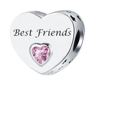 DWJSu Best Friends BFF Charm Always in Heart Pink Crystal Love Bead fit Pandora Charms Bracelet for Women