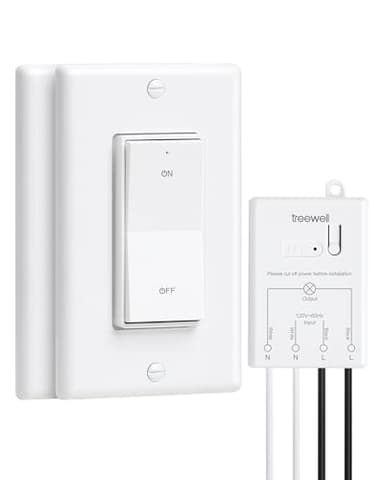 TREEWELL 3 Way Wireless Light Switch and Receiver Kit, Decorator Rocker Wall Switch, 200FT RF Range, No in-Wall Wiring Required, Programmable & Expandable for Ceiling Light, Fans, Lamps