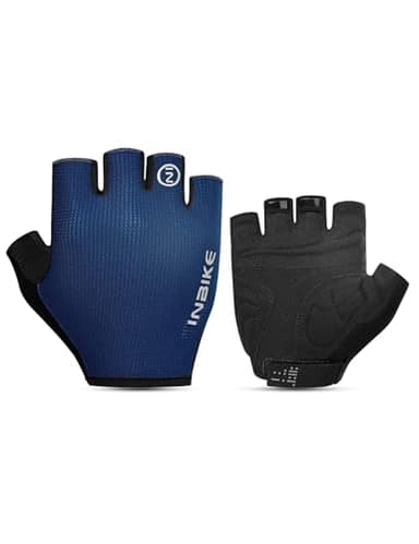 INBIKE Cycling Gloves for Men Women, Breathable Road Bike Gloves with Shock-Absorbing Pads, Anti-Slip Fingerless Design - Navy Blue, Large