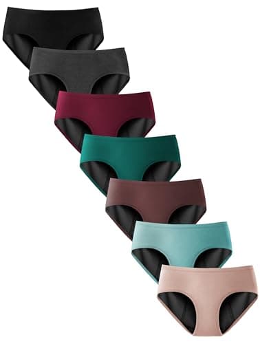 TIICHOO Period Underwear for Women Heavy Flow Menstrual Panties Incontinence Leakproof 7 Pack (X-Large, 7 Bright)