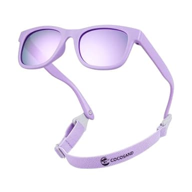 COCOSAND Flexible Polarized Baby Sunglasses with Strap UV Protection for Toddler Infant Newborn Girl Boy Age 0-24 Months, Matte Purple with Pink Lens