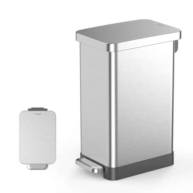 QUALIAZERO 50L / 13 Gallon Slim Rectangle Step-On Trash Can | Modern Stainless Steel, Soft-Close Lid, Fingerprint-Resistant, Heavy Duty Hands-Free Design for Kitchens, Offices & Commercial Spaces