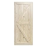 SmartStandard 36in x 80in Sliding Barn Wood Door Pre-Drilled Ready to Assemble, DIY Unfinished Solid Spruce Wood Panelled Slab, Interior Single Door Only, Natural, K-Frame (Fit 6FT-6.6FT Rail)