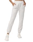 THE GYM PEOPLE Women's Baggy Cinch Bottom Sweatpants Lightweight Workout Joggers Pants with Pockets Heather White