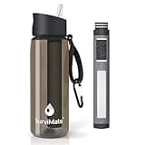 SurviMate 5-Stage 0.01μm Ultra-Filtration Filtered Water Bottle, BPA-Free Material, NSF/ANSI 42&372 Certified, Portable Water Filter Bottle for Survival, Camping, Hiking, and Emergency Use
