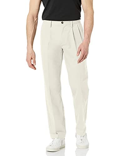 Amazon Essentials Men's Classic-Fit Wrinkle-Resistant Pleated Chino Pant (Available in Big & Tall), Stone, 38W x 30L