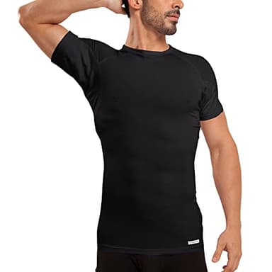 Ejis Sweatproof Undershirt Mens Modal Crew w Sweat Pads, Silver Treated to Fight Embarrassing Body Odor & Armpit Stains, Aluminum Free Alternative to Antiperspirant, Regular Fit (X-Large, Black)