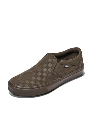 Vans Men's Asher Slip-On Shoe | Comfortable Sneakers for Walking, Fashion & Everyday Wear, Embossed Suede Coal Brown, 14