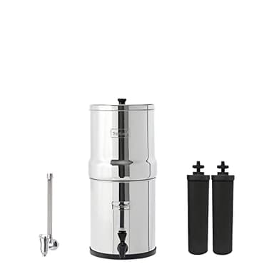 Big Berkey Gravity-Fed Water Filter System with 2 Black Berkey Elements Plus Deluxe 7" Stainless Steel Water View Spigot
