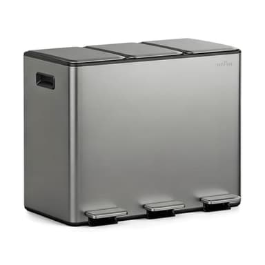 mVm 12 Gal 3 Compartment Trash Can, Triple Step Trash Can with Double Layer Lids, Modern Kitchen Office Garbage Can（Gray）