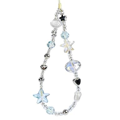 CasaPopz Beaded Camera Wrist Strap Cute Pearl Digital Camera Charm Lanyard, Phone Wristlet Charms, Beaded Camera Chain for Phone, Bag, Keychain Accessories (Blue Star)