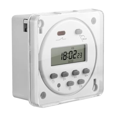 Heschen Digital LCD Power Weekly Programmable Timer Relay Switch, CN101A, DC12V 16Amp, SPST, with Waterproof Cover, White