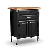 Home Styles Black Dolly Madison Prep and Serve Kitchen Cart with Natural Top, Locking Casters, Two Drawers, Two Storage Cabinets
