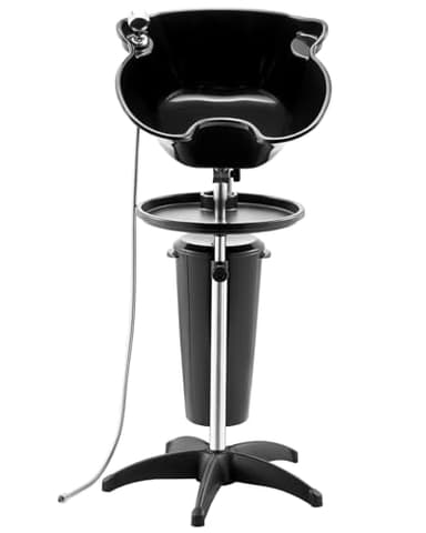 VEVOR Portable Shampoo Bowl, Deep Shampoo Sink with Adjustable Height & Angle, Washing Hair Station Includes Drain Hose, Shower Head and Bucket, Salon Sink for Home & Barber Use, Black